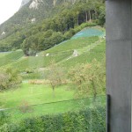 Všechna okna byla od počátku plánována tak, aby z nich byl krásný výhled. Pohled ze společenské galerie na vrcholky švýcarských alp a přilehlých vinic, nechybí jednoduché skleněné zábradlí z kaleného skla.