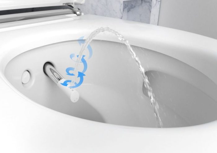 Toaleta AquaClean Mera firmy Geberit patří ke špičce v tomto segmentu. Mj. má vysouvací rameno s několika druhy proudů, odsávání zápachu, vyhřívané sedátko ad. Vše řízeno elektronicky pomocí dálkového ovládání.