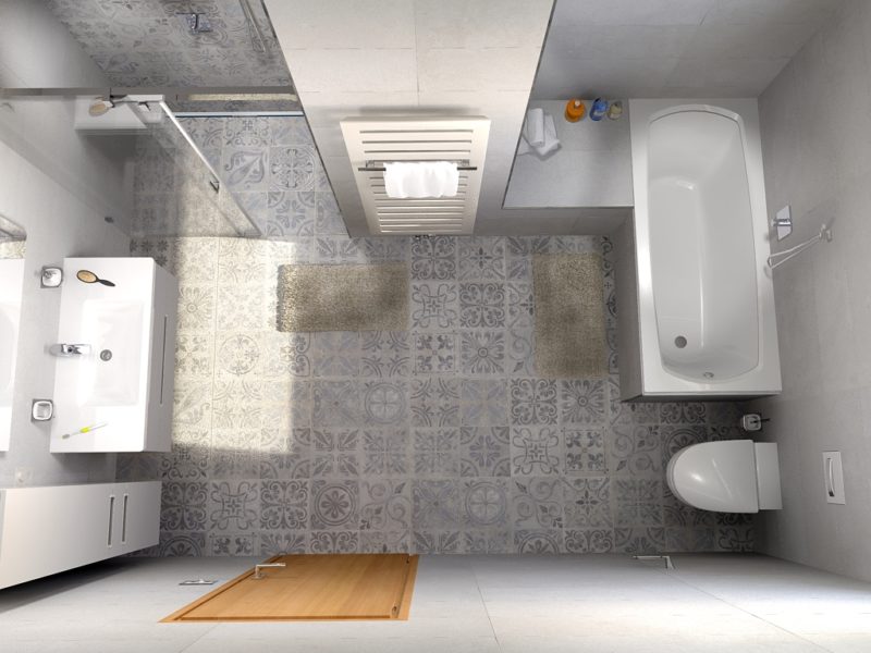 2. místo, návrh Petr Slavík, Koupelnové studio Bravea, Roudnice nad Labem. Koupelna s radiátorem Zehnder Metropolitan Bar, barva cream 9001