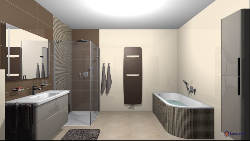 3. místo, návrh Pavel Jandourek, Koupelny Ptáček, Černý Most Koupelna s radiátorem Zehnder Vitalo Spa, barva Dark Brown 0847